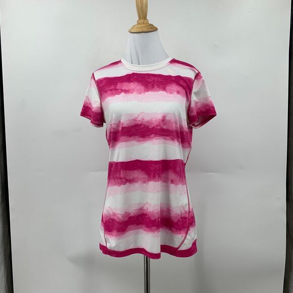 Lands End Vented Shirt Womens S Pomegranate White Striped Gradient Athletic Tee - Picture 2 of 11